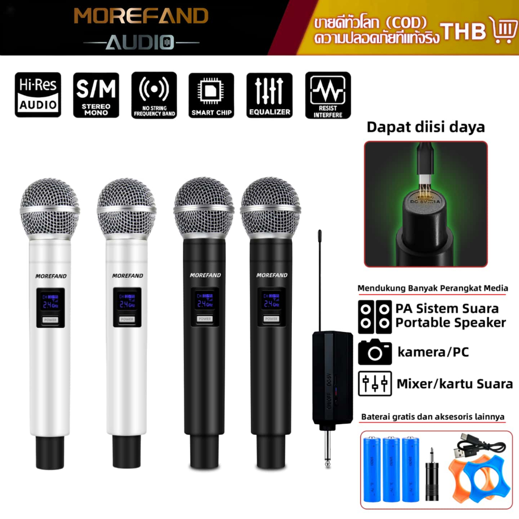 UHF ไมค์ลอย คู่ ไมโครโฟนไร้สาย Wireless Microphoneไมค์โครโฟน ไมค์ลอยแบบพกพา มโครโฟนเวที ส่งแบตเตอรี่