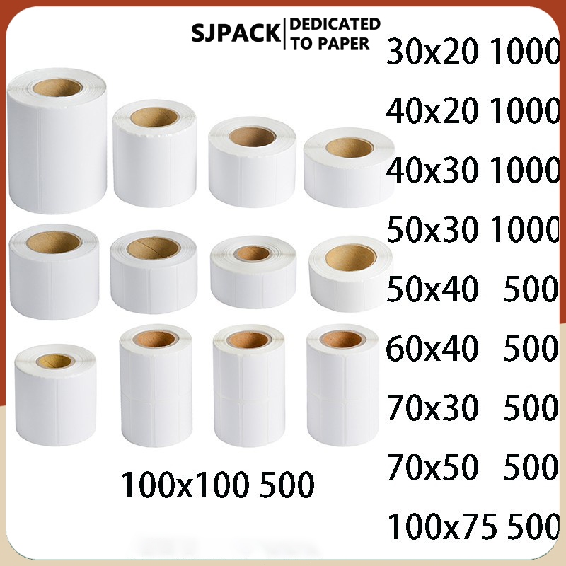 SJPACK สติ๊กเกอร์กันความร้อน ฉลากความร้อน กระดาษห่อ 100x75/60x40/40x30/50x40/30x20mm ป้ายผลิตภัณฑ์