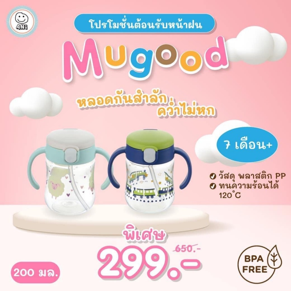 Richell(ริเชล) แก้วน้ำกันสำลัก Mugood ขนาด 200 ml MUGOODI Straw Cup แก้วน้ำแบบพกพา มีระบบสูญญากาศ