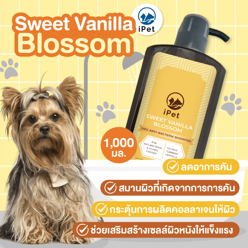 แชมพูสุนัขและแมว iPet สูตรลดอาการคัน ป้องกันแบคทีเรีย ลดปัญหาผิวหนัง ใช้แล้ว ไม่แสบตา (1,000 มล)