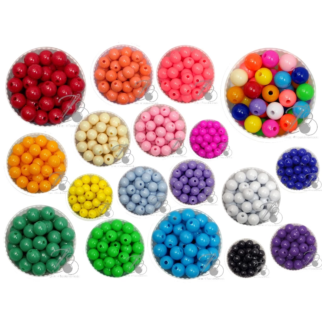 ลูกปัดพลาสติก สีสด ตราเสือ ตราจระเข้ (100 กรัม)
