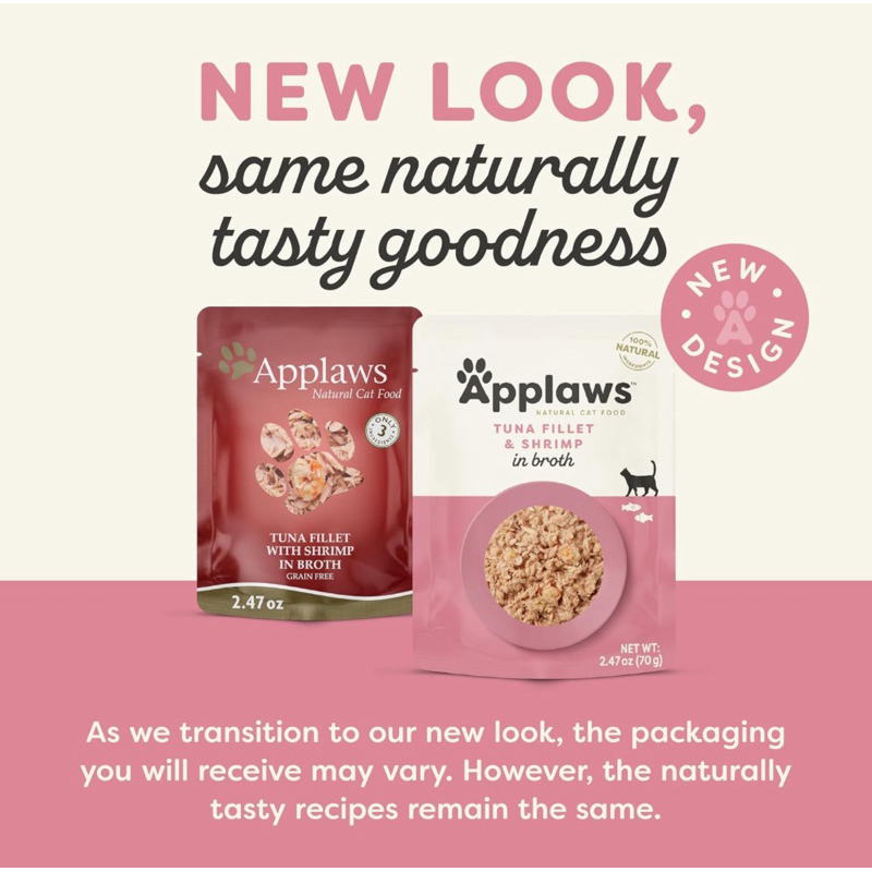 *พร้อมส่ง (70 G) 1 แถม1 อห.เปียกแมวโต *ปลาทูน่ากับกุ้งแปซิฟิกในน้ําซุป APPLAWS POUCH TUNA FILLET WITH PACIFIC PRAWN