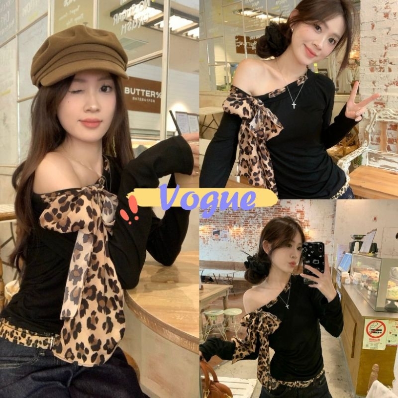 Vogue พร้อมส่ง เสื้อสเวตเตอร์แขนยาวเปิดไหล่ การออกแบบที่เป็นเอกลักษณ์เฉพาะตัว สไตล์ชิค ดีมาก (BK01-501)