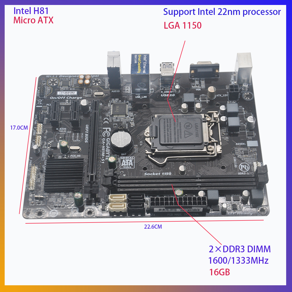 Gigabyte H81m-S1 บอร์ดเดสก์ท็อป H81 ซ็อกเก็ต Lga 1150 I3 I5 I7 DDR3 16g Micro - atx Uefi Bios เมนบอร์ด