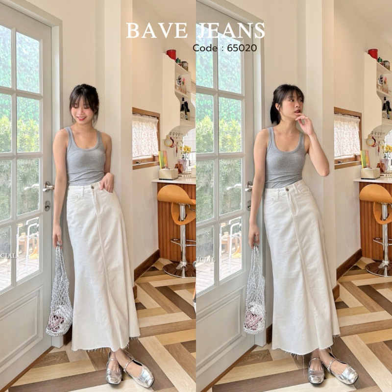 Bave กระโปรงยีนส์ยาว ผ้าไม่ยืด ทรงสวยมาก Code65020