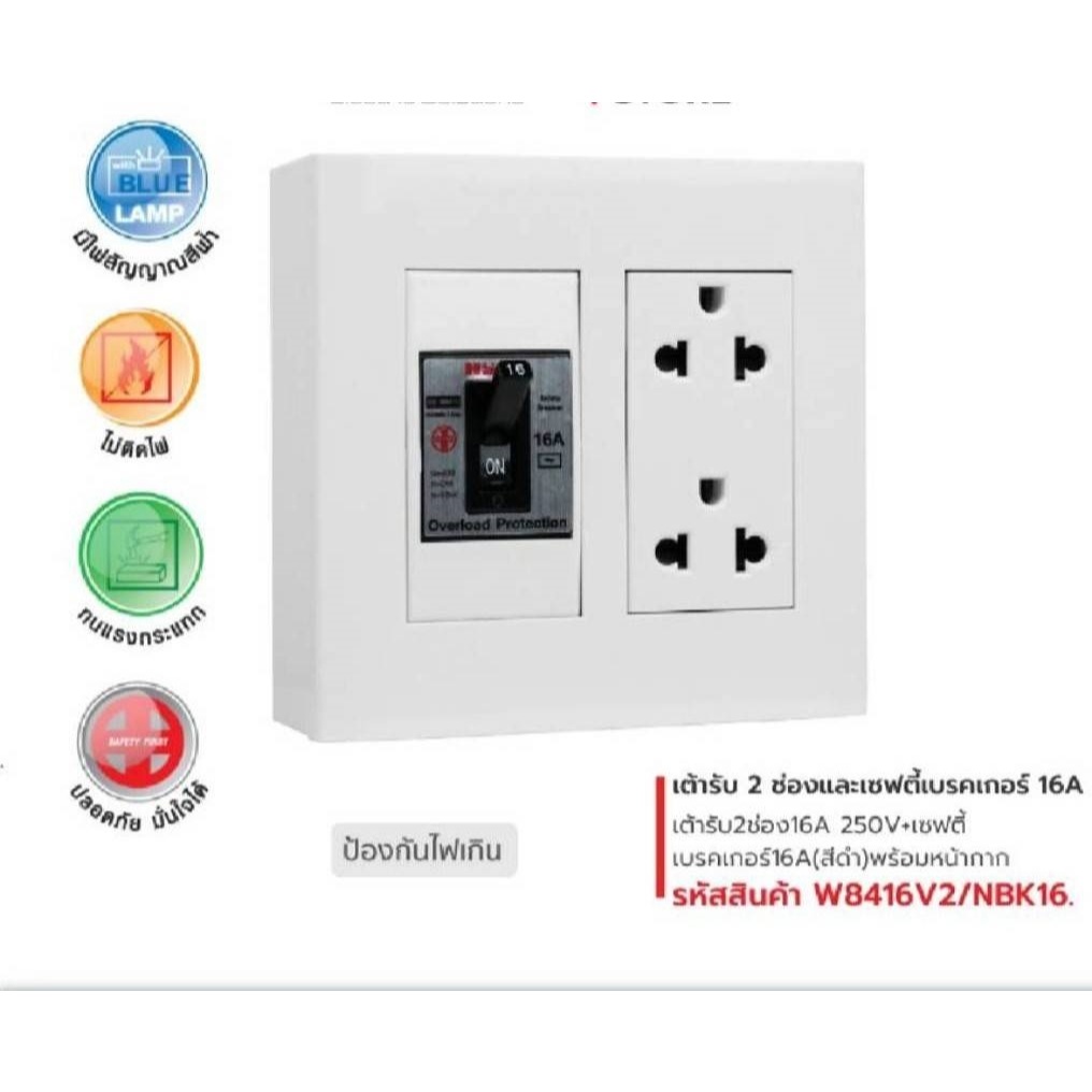 ชุดเต้ารับคู่ 3 ขา พร้อมเซฟตี้เบรคเกอร์ HACO DECO 16 แอมป์ HACO-W8416V2/NBK16 สีขาว