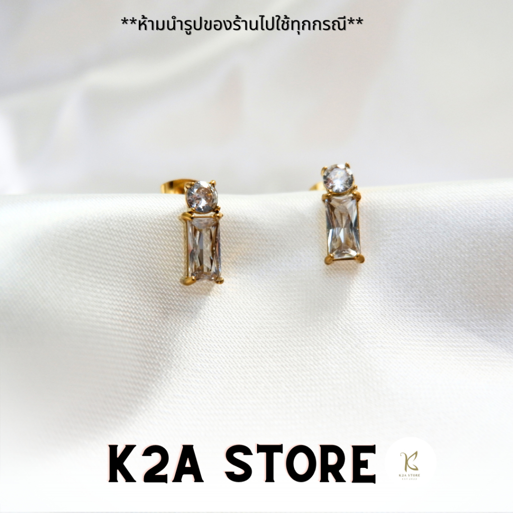 K2A ต่างหูสแตนเลส 18k สีทอง เครื่องประดับคลาสสิค ต่างหูติดหู i Gem