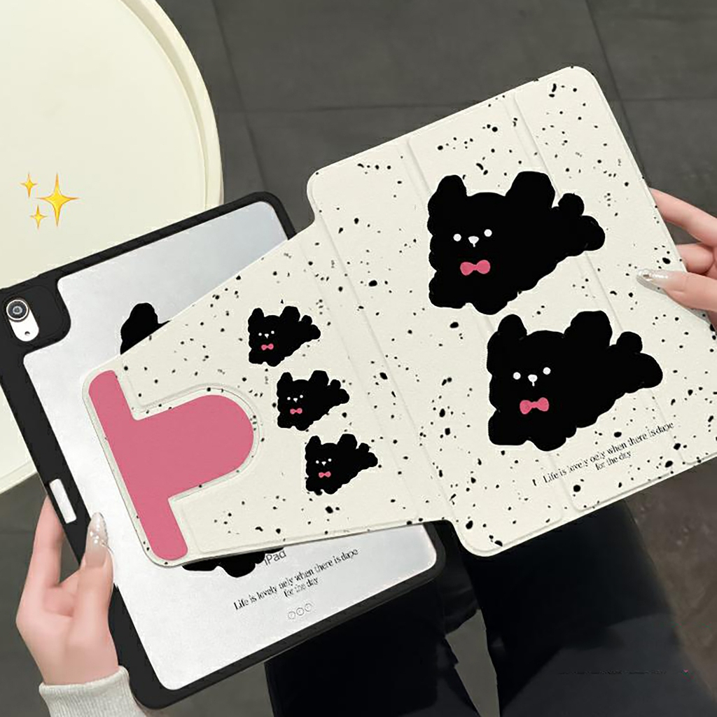 พร้อมส่ง เคสiPadหมุน 360° แผ่นหลังอะครีลิ Gen9 pro11 2024 กระต่ายสีดำ Air4/5 10.9 เคสไอแพด ใส่ปากกาไ Air6