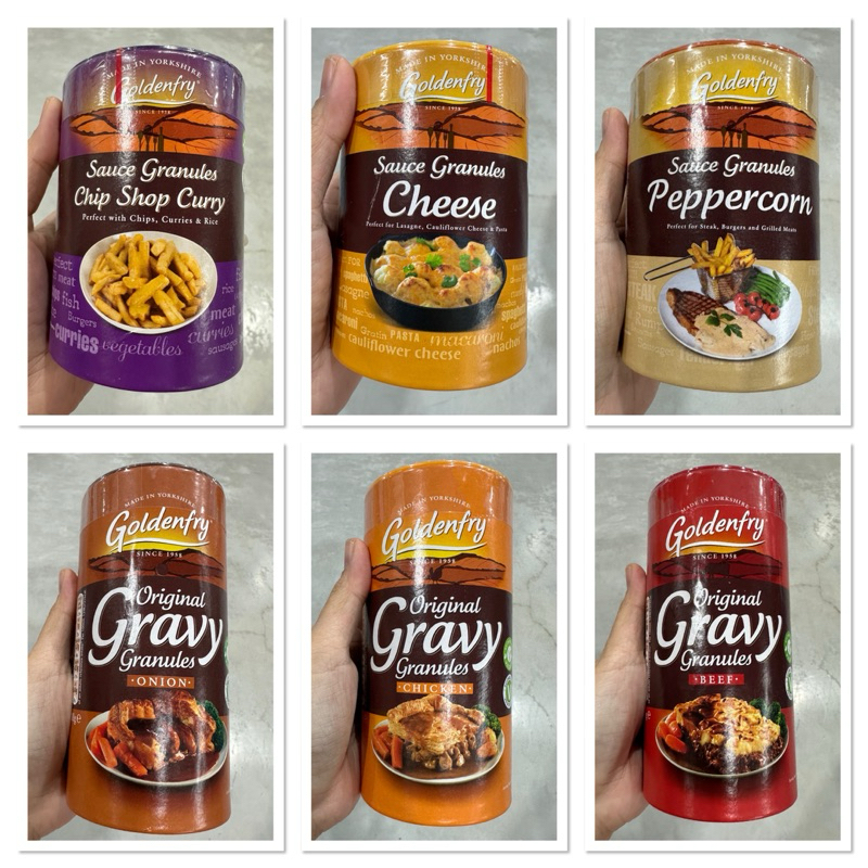 Goldenfry Chip Shop Curry Sauce Granules 160 G. โกลเด้นฟราย ซอสรส แกงกระหรี่ ชนิดผง Cheese / Peppercorn / Original Gravy