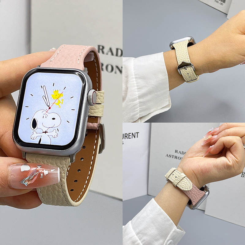สายหนังใหม่ iWatch 10 9 8 7 6 5 4 SE 3 2 1 สีทึบการจับคู่สีสาย ultra 49mm46mm45mm44mm42mm40mm41mm38mm