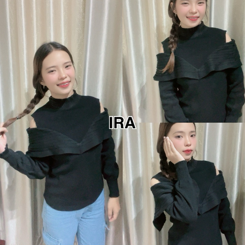 BY IRA ไหมพรมแขนยาวเว้าไหล่ ผู้ดีเวอร์
