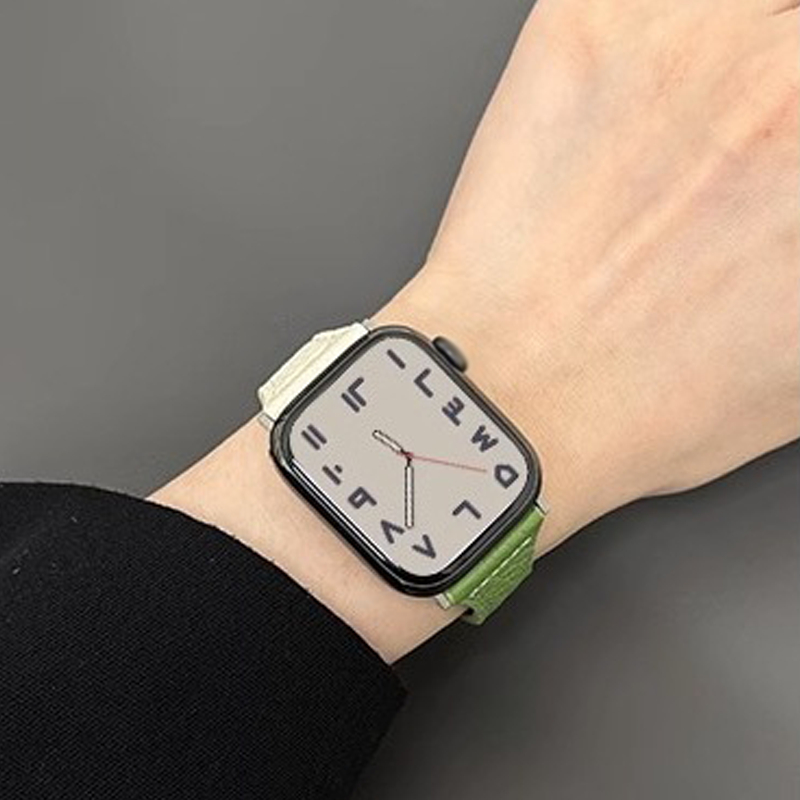 เล็บเดี่ยวสีทึบสายนาฬิกาหนังเหมาะสำหรับ iwatch10 9 8 7 6 5 4 3 SE 2 1 ultra 49mm46mm45mm44mm42mm41mm40mm38mm