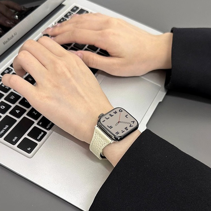เล็บเดี่ยวสีทึบสายนาฬิกาหนังเหมาะสำหรับ iwatch10 9 8 7 6 5 4 3 SE 2 1 ultra 49mm46mm45mm44mm42mm41mm40mm38mm