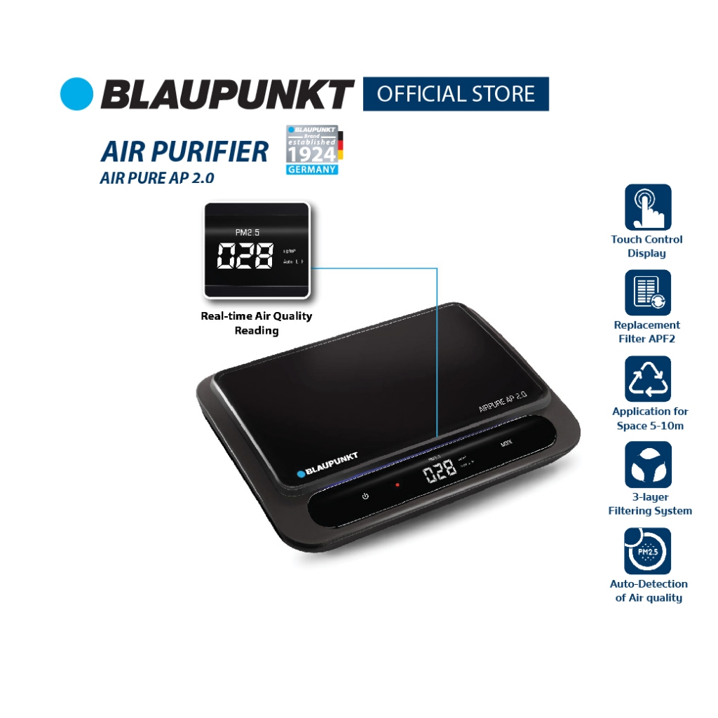 BLAUPUNKT เครื่องฟอกอากาศ Air pure AP2.0 ปล่อยอากาศบริสุทธิ์สู่บรรยากาศภายในไม่กี่นาที ออกแบบด้วยระบ