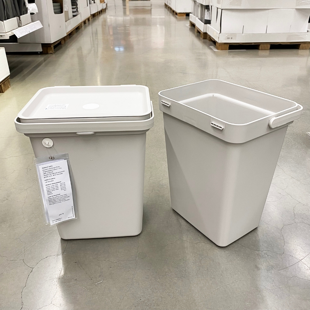 IKEA ถังขยะพร้อมฝาปิด HÅLLBAR ความจุ 10 ลิตร มีหูหิ้ว ฝาเปิดปิดได้ 2 แบบ