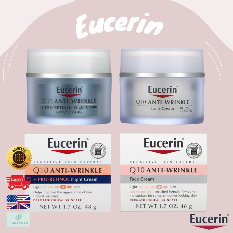พร้อมส่ง Eucerin Q10 Anti-Wrinkle Face Creme Pro-Retinol Night Cream/Redness Reliefลดเลือนริ้วรอยลึก