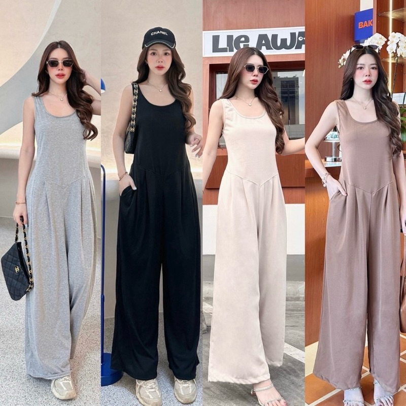 Jumpsuit จั้มสูท style เกาหลี จั้มสูทแขนกุด ขายาวบาน