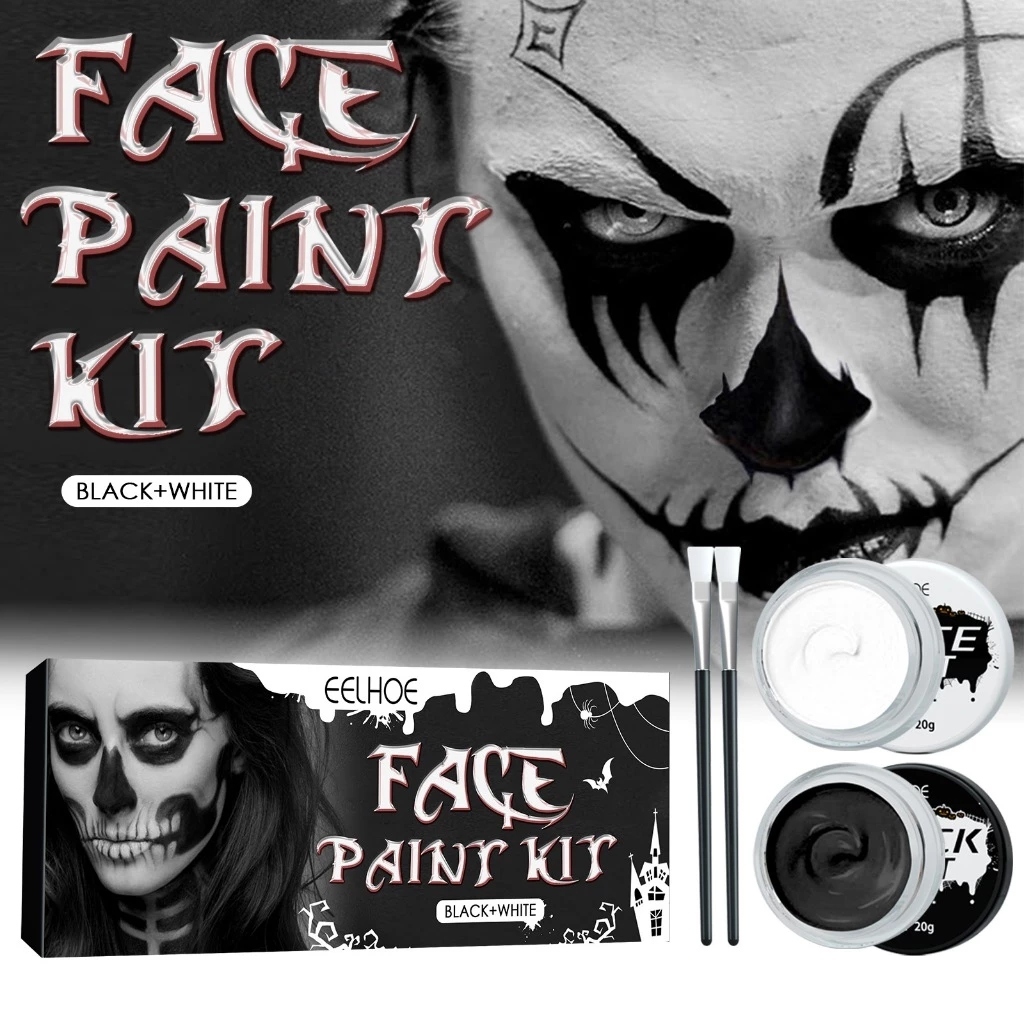 Halloween Black and White Face Body Painting Vampire Skull Zombie Makeup Paint Kit ชุดแต่งหน้า เซทแต่งหน้าผี แต่งหน้าผี