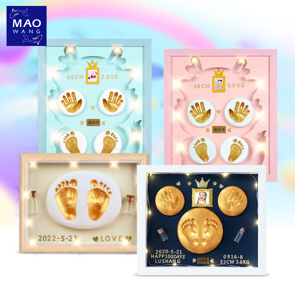 MAO แถมไฟ!!! ชุดปั๊มมือเท้าเด็ก ชุดของขวัญเด็กแรกเกิด กรอบรูป DIY ที่พิมพ์รอยมือและรอยเท้าลูกน้อย