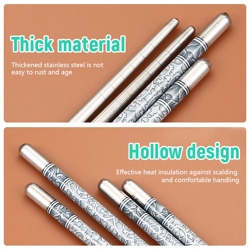 🔥 รู้สึกสบาย 🔥 แพ็ค 5 ชิ้น ตะเกียบสแตนเลส  สแตนเลสแท้ ดีไซน์สวยงามสไตล์เกาหลีคีบอาหาร ล้างทำความสะอาดง่าย - รูปที่ 5