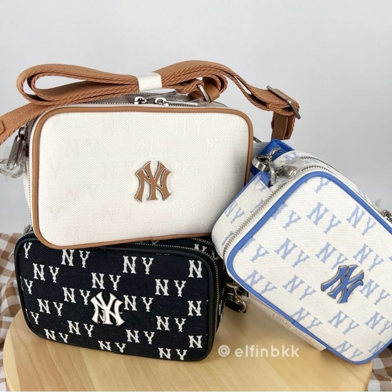 แท้ 💯 <ใบเล็ก> MLB Jacquard/Monogram Mini cross Bag NY กระเป๋าสะพายข้าง ครอสบอดี้ สีดำ/สีน้ำตาล/สีขา