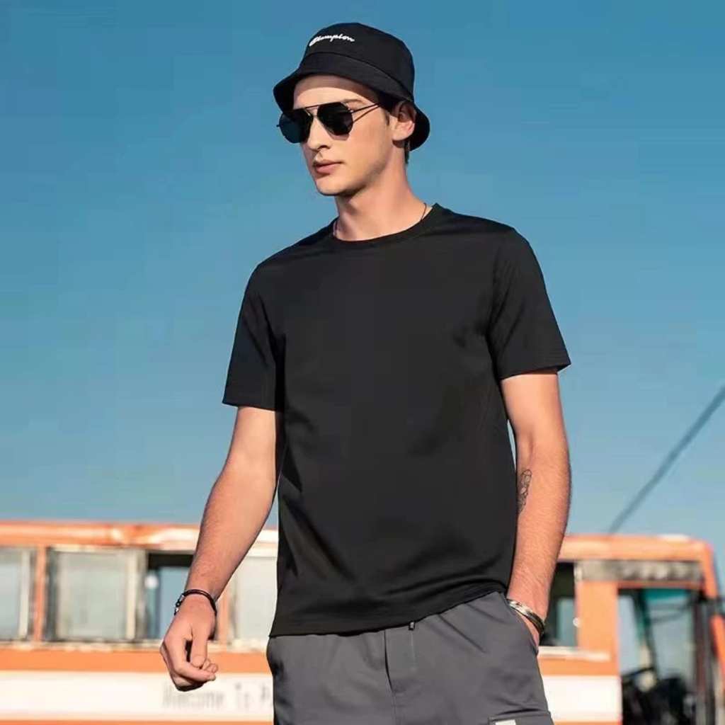 CC-31401 เสื้อสำหรับหน้าร้อนสีทึบเย็นแขนสั้นทรงหลวมใส่ได้ทั้งชายและหญิง ไม่มีลาย