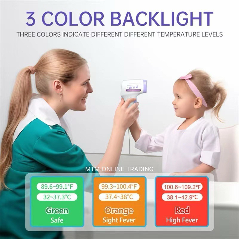 เครื่องวัดไข้แบบยิง [แถมถ่าน] ปิดเสียงได้ บันทึกผลดูย้อนหลัง เครื่องวัดอุณหภูมิหน้าผาก ปรอทวัดไข้เด็กThermometer