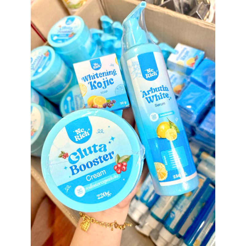 พร้อมส่ง โดสฟ้าอาบูติน เน้นขาวไว(เซรั่ม+บูสเตอร์+สบู่)