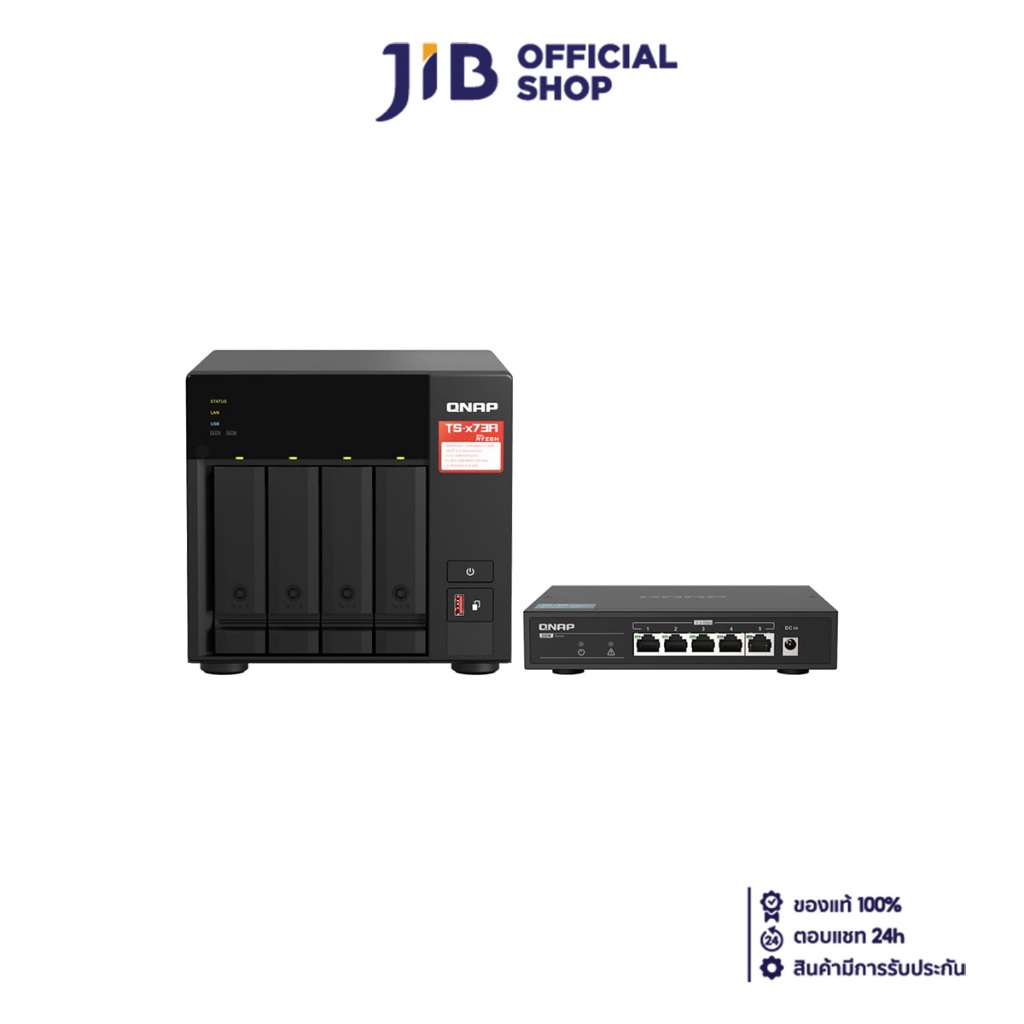 NAS (อุปกรณ์จัดเก็บข้อมูลบนเครือข่าย) QNAP TS-473A-SW5T (4 BAY - AMD RYZEN V1500B + 5PORTS 2.5GbE SW