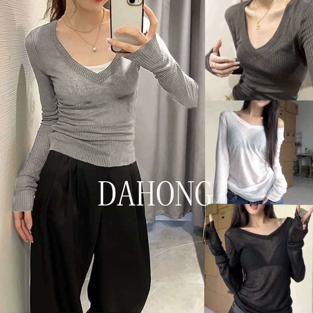 Dahong 🔥 เสื้อยืดแขนยาวทรงหลวม  ฤดูใบไม้ร่วงใหม่ร้อนสาวเสื้อยืดแขนยาว เกาหลี ใส่สบาย ไม่ควรพลาด 5526