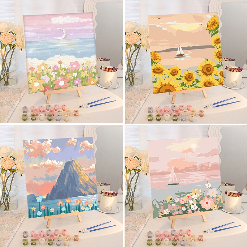 [พร้อมส่ง] 20*20ซม ระบายสีตามตัวเลข รวมถึงวัสดุครบชุด ภาพวาดตกแต่งอะคริลิก ของเล่นวาดภาพ ของขวัญเด็ก กระตุ้นจินตนาการ