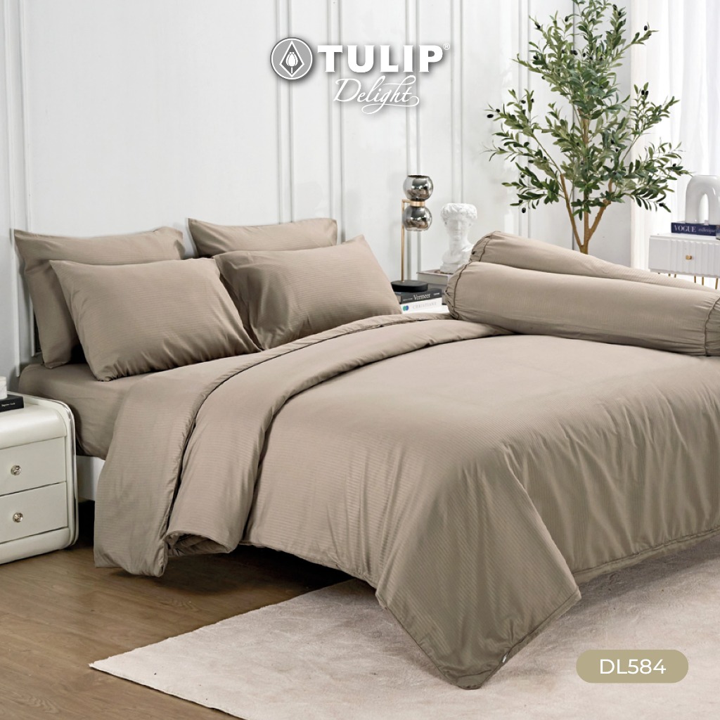 TULIP รุ่นTULIP Delight สีพื้นอัดลาย DL584 มีลายนูนเบาๆ บนเนื้อผ้าสัมผัสได้ ชุดเครื่องนอน ผ้าปูที่นอน ผ้าห่มนวม