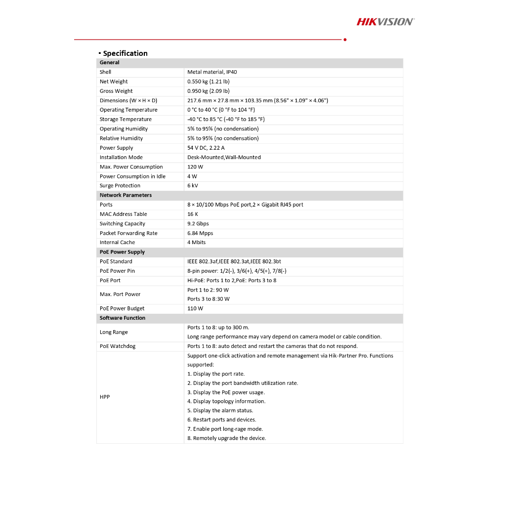 HIKVISION DS-3E1310HP-EI Smart PoE Switch จำนวน 4+2 ช่อง 10/100MB PoE,Uplink (Smart Managed) (รับประกัน 3 ปี)