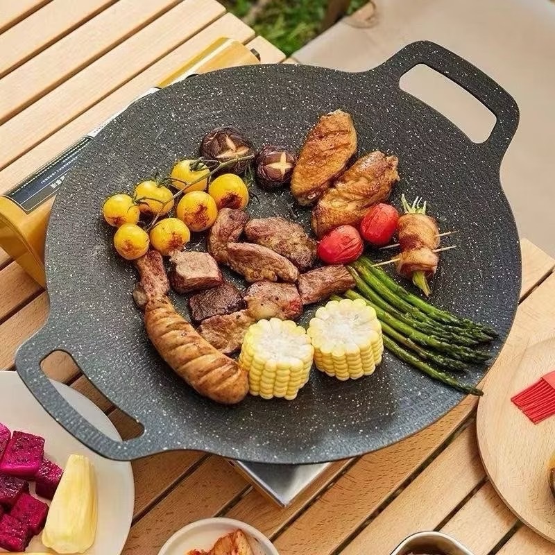 YP-371 กระทะย่างเนย กระทะปิ้งย่าง หมูกระทะ แคมป์ปิ้ง ก้นหม้อแบน 30 cm
