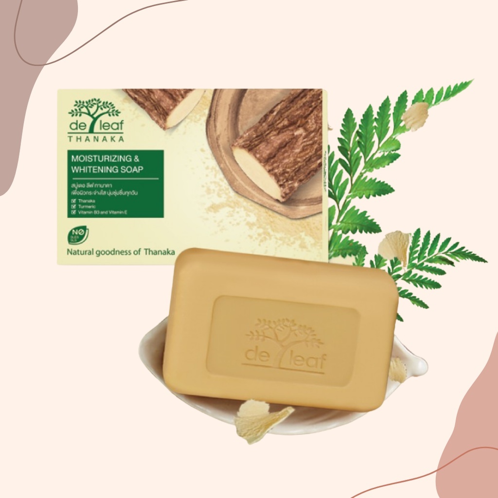 De leaf Thanaka สบู่ เดอลีฟ ทานาคา มอยส์เจอร์ไรซิ่ง แอนด์ ไวท์เทนนิ่ง โซป สบู่ผิวขาว หน้าใส ไร้สิว SPT-MWS614