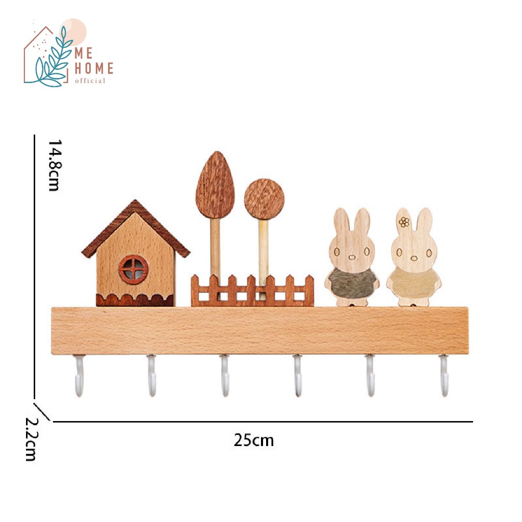 ตะขอไม้บ้านกระต่ายแฮนเมด สำหรับแขวนกุญแจ แขวนของอเนกประสงค์ สไตล์น่ารักๆ ตะขอ ลายไม้ - รูปที่ 6