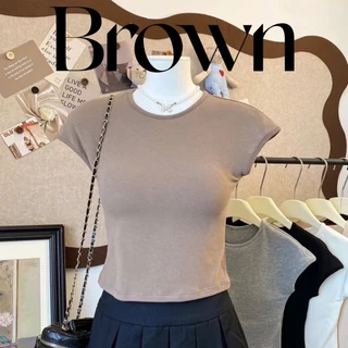 *พร้อมส่ง*เสื้อครอปคอกลม เสื้อยืดทรงครอป เสื้อสไตล์เกาหลี Lady