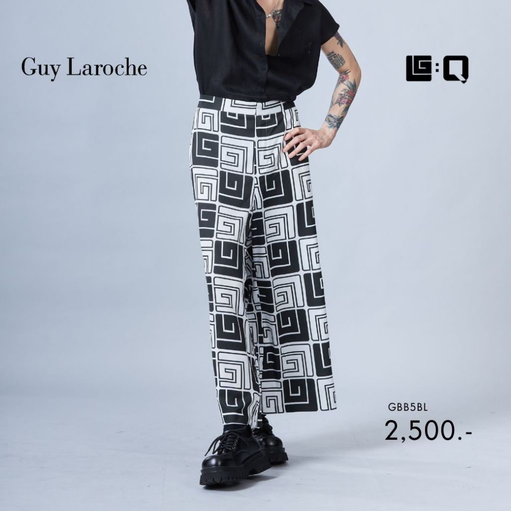 Guy Laroche กางเกงผู้ชายขากว้าง สีดำขาว GBB5BL-Unisex