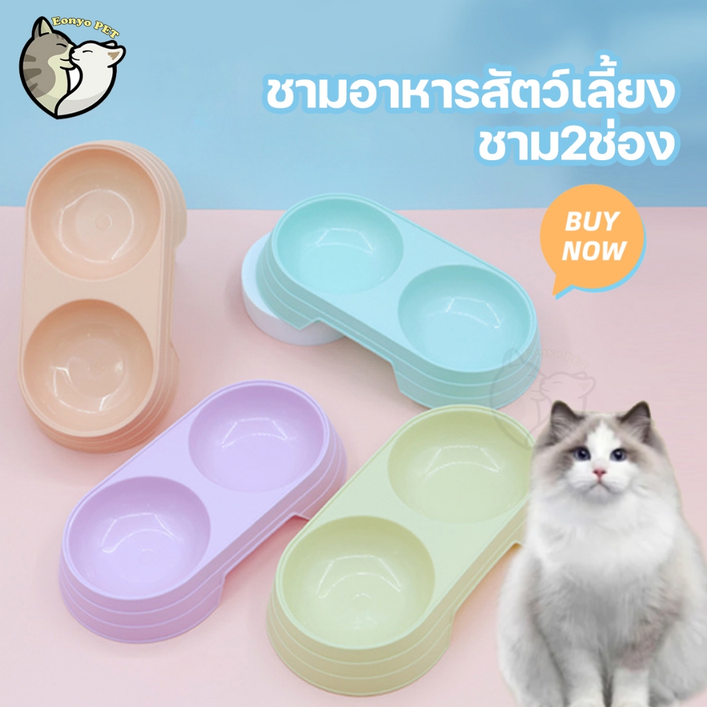 ชามข้าวแมว 2ช่อง อาหารแมว ที่ใส่อาหารแมว อาหารสัตว์เลี้ยง ถ้วยอาหารแมว กันมด ชามให้อาหารสุนัข-B20