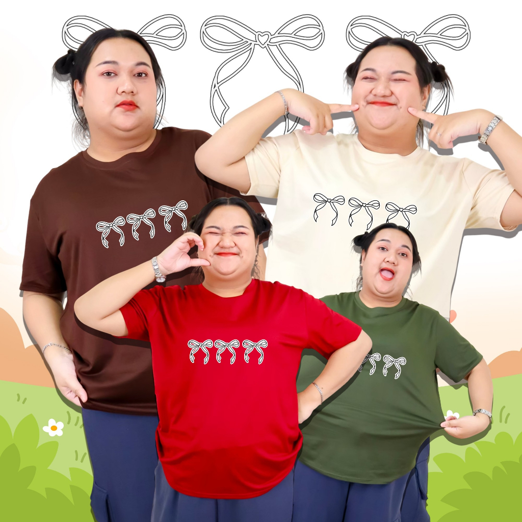 8000-img-58# เสื้อยืด คอกลม แขนสั้น เสื้อไซส์ใหญ่ 6XL อกหน้าผ้า 50 นิ้ว สกรีนลายโบว์ ผ้าคอตตอนผสม
