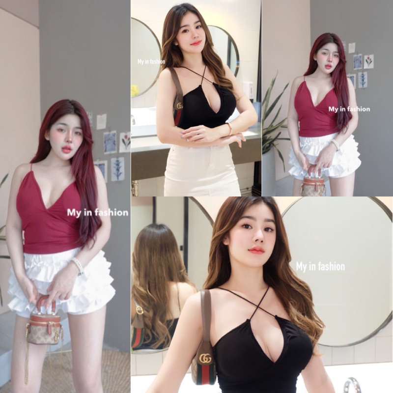 💕ShopBypuy💕เสื้อไขว้หน้าแซ่บๆเสริมฟองน้ำ🔥สายเดี่ยวเว้าอก