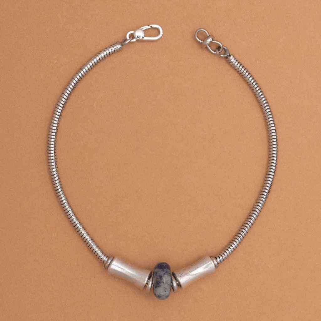 SODALITE CABLE RHODIUM CHAIN BRACELET