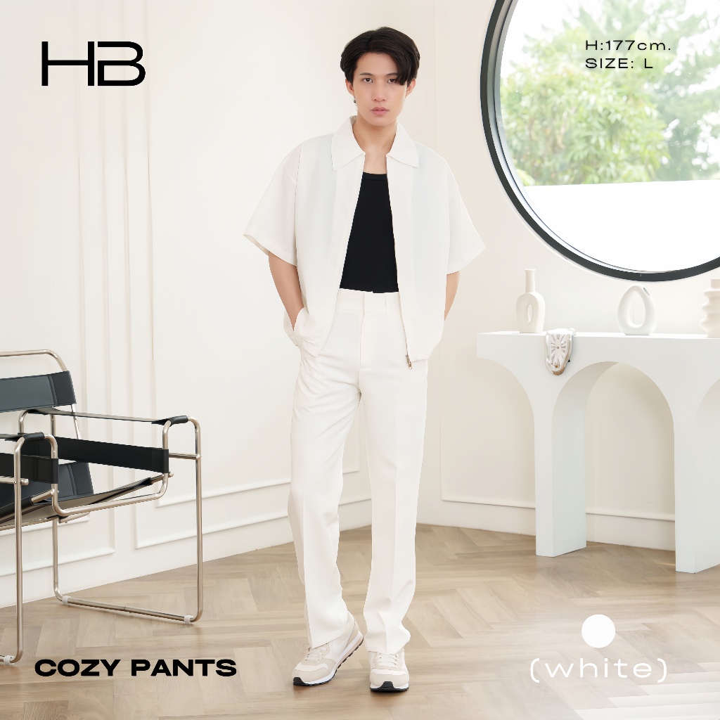 HB COZY PANTS กางเกงเอวสูงขายาวกระบอกตรง มีกระเป๋า 2 ข้าง S-4XL