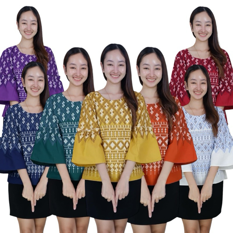 เสื้อแขนกระดิ่งลายขอประยุกต์
