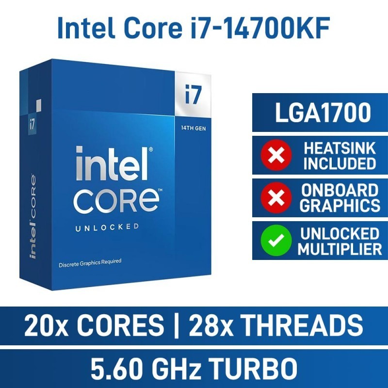 [New] Intel Core i7 14700KF up to 5.60GHz 20C/28T LGA-1700 สินค้ามือ2 ประกันศูนย์5ปี ถึง 12/2572