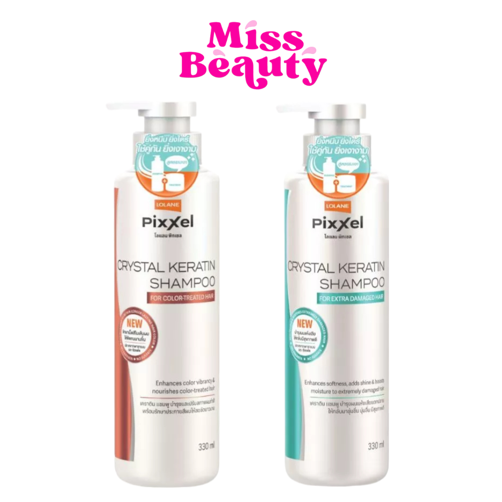 (ขวดหัวปั๊ม) Lolane Pixxel Crystal Keratin Shampoo โลแลน พิกเซล คริสตัล เคราติน แชมพู 330ml.