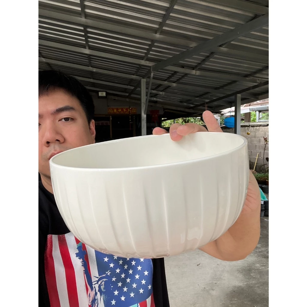 ชามเซรามิค ชามสลัด ขนาด 8x3.5 นิ้ว สีขาวนวล ถ้วยก๋วยเตี๋ยวใบใหญ่ เนื้อเพอร์ซเลน ดีไซน์สวยงาม คุณภาพเกรดส่งออก เข้าเวฟได้