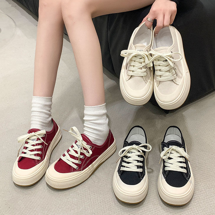 ส่งใน24ชม รองเท้าผ้าใบผู้หญิง รองเท้านักเรียนสไตล์ญี่ปุ่น หัวกลม น้ำหนักเบา ระบายอากาศได้ดี