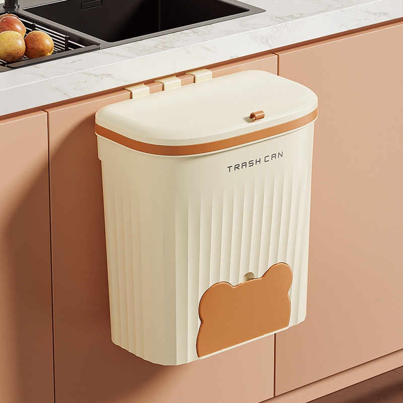 ถังขยะแบบแขวนเคาเตอร์มีฝาปิด ไม่ต้องเจาะ ในห้องน้ำในครัว #8673S(9ลิตร) / #8674L(12ลิตร)