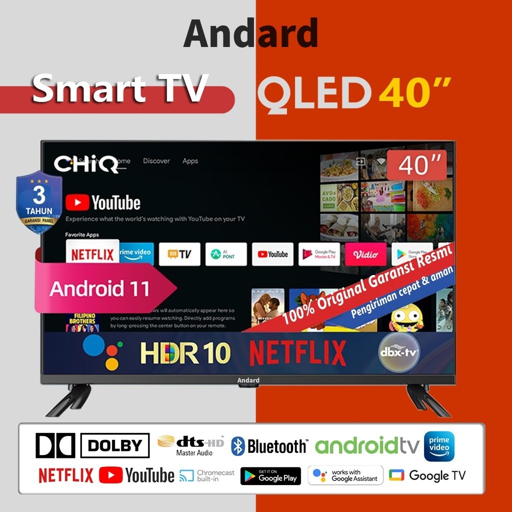 Andard 40 นิ้ว 4K UHD Smart TV Dolby Audio Wi-Fi YouTube Netflix Google Play ใหม่ bezel-less
